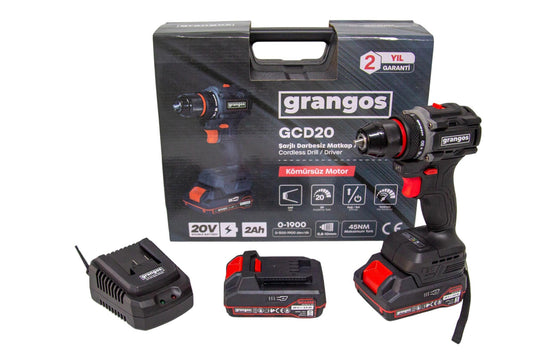 Grangos GCD20-T2 20V 2 Ah Çift Akülü Darbesiz Matkap Vidalama
